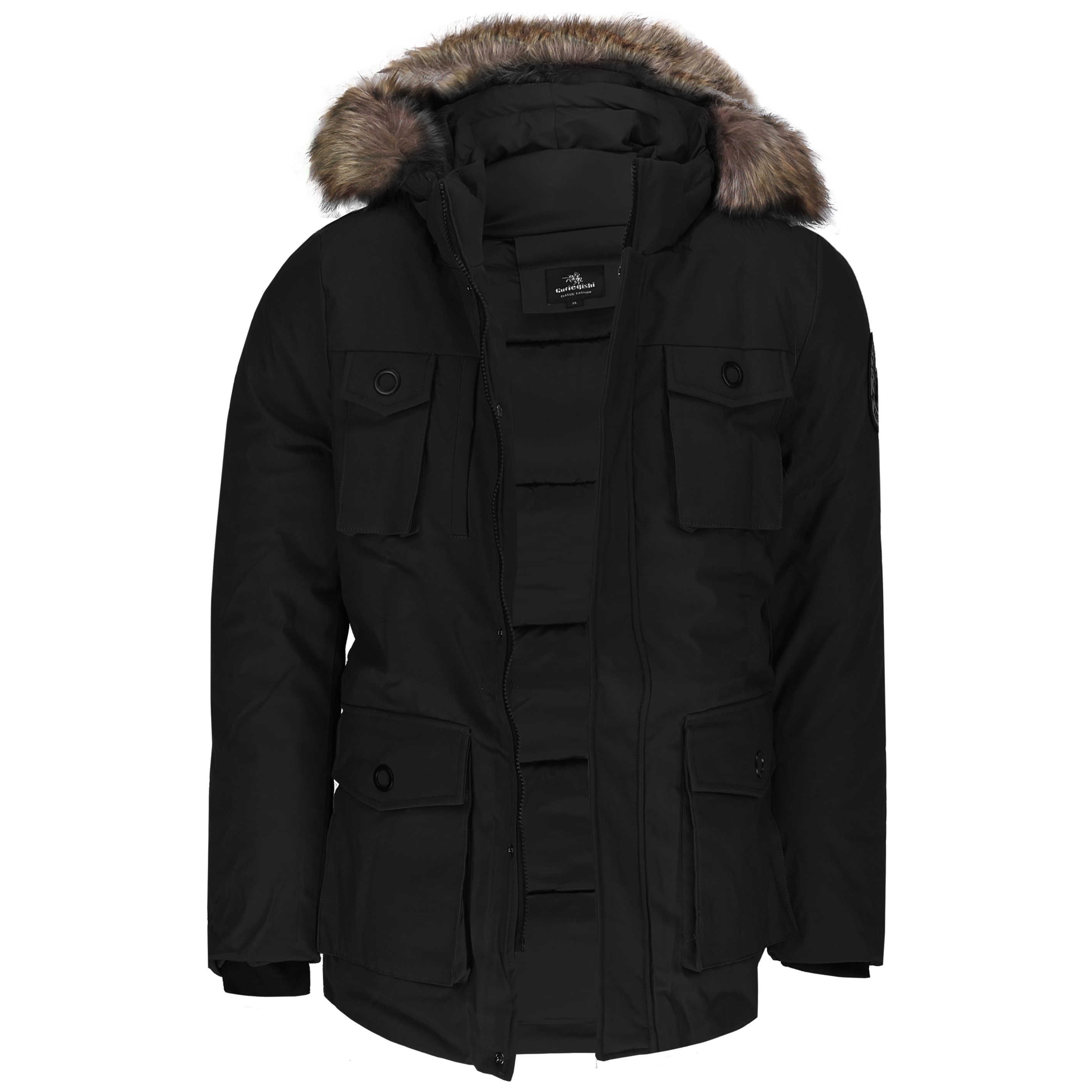 Mens Boys Heavy Weight Fur Trim Hood Parka Parker Jacket Padded Warm